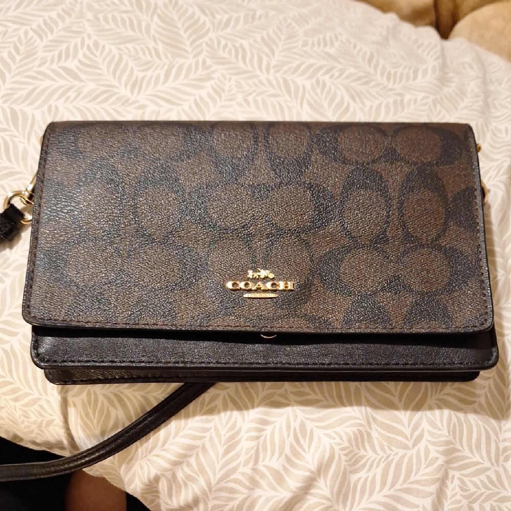 Coach Signature Brown and Black Clutch